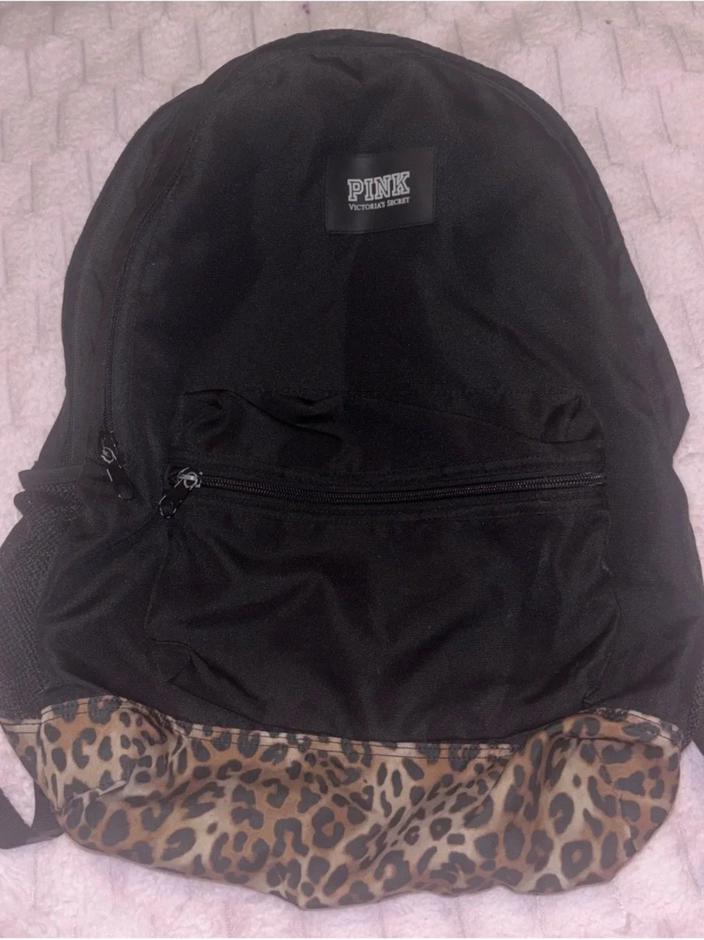 PINK Victoria's Secret Black Backpack with Leopard Print Base